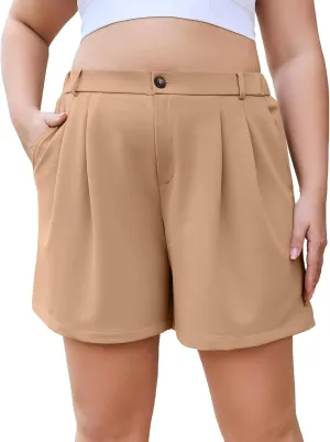 COOTRY Plus Size Women Shorts Dressy Casual High Waisted Dress Shorts Tailored Wide Leg Work Shorts with Pockets