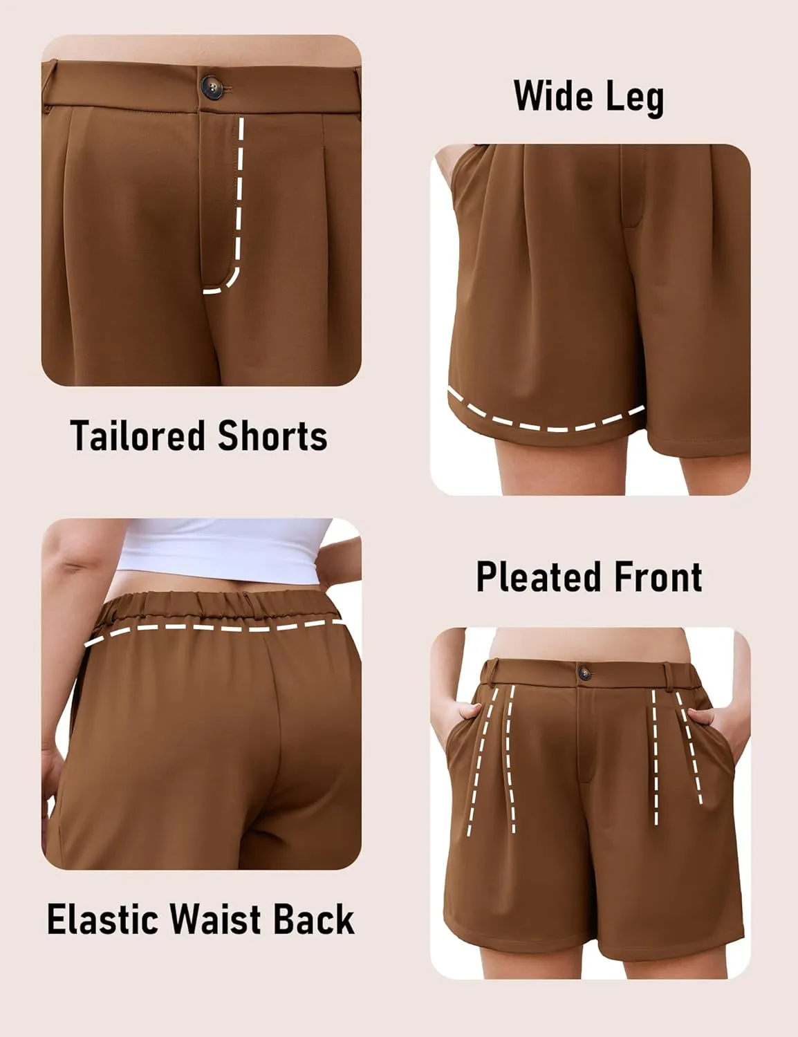 COOTRY Plus Size Women Shorts Dressy Casual High Waisted Dress Shorts Tailored Wide Leg Work Shorts with Pockets