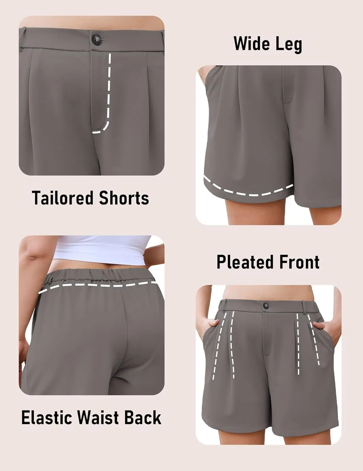 COOTRY Plus Size Women Shorts Dressy Casual High Waisted Dress Shorts Tailored Wide Leg Work Shorts with Pockets