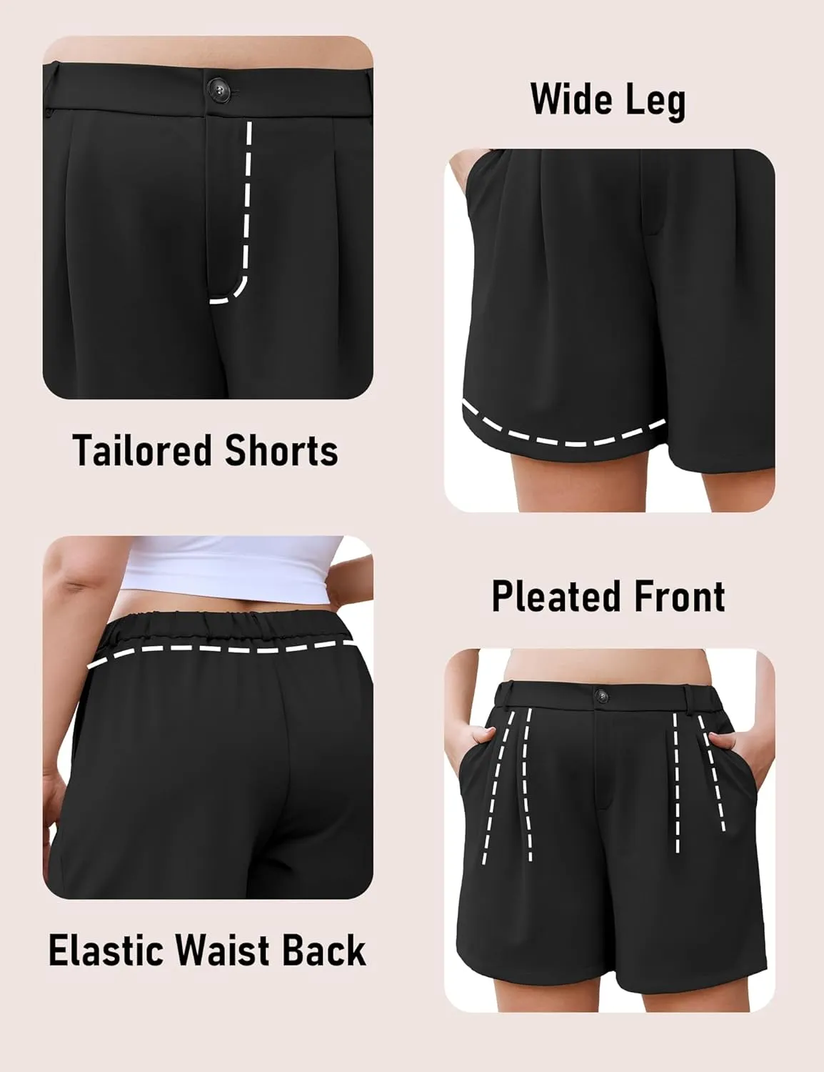 COOTRY Plus Size Women Shorts Dressy Casual High Waisted Dress Shorts Tailored Wide Leg Work Shorts with Pockets