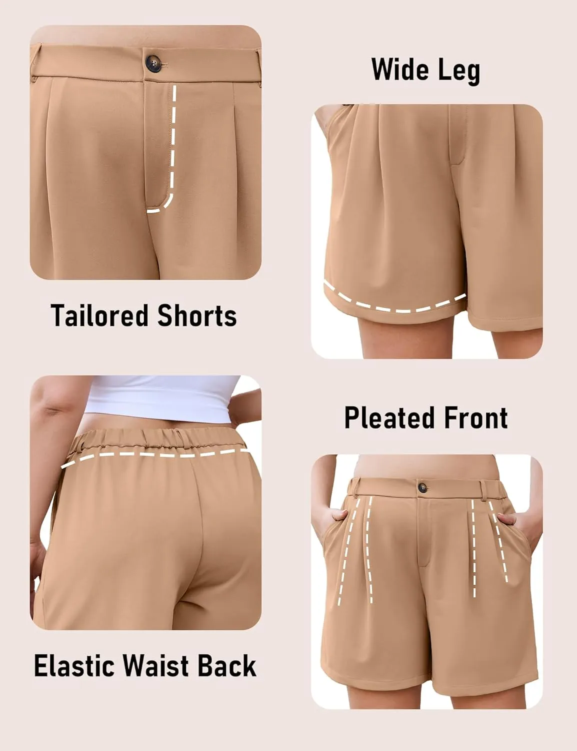 COOTRY Plus Size Women Shorts Dressy Casual High Waisted Dress Shorts Tailored Wide Leg Work Shorts with Pockets