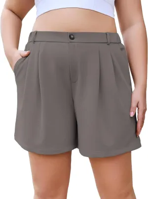 COOTRY Plus Size Women Shorts Dressy Casual High Waisted Dress Shorts Tailored Wide Leg Work Shorts with Pockets