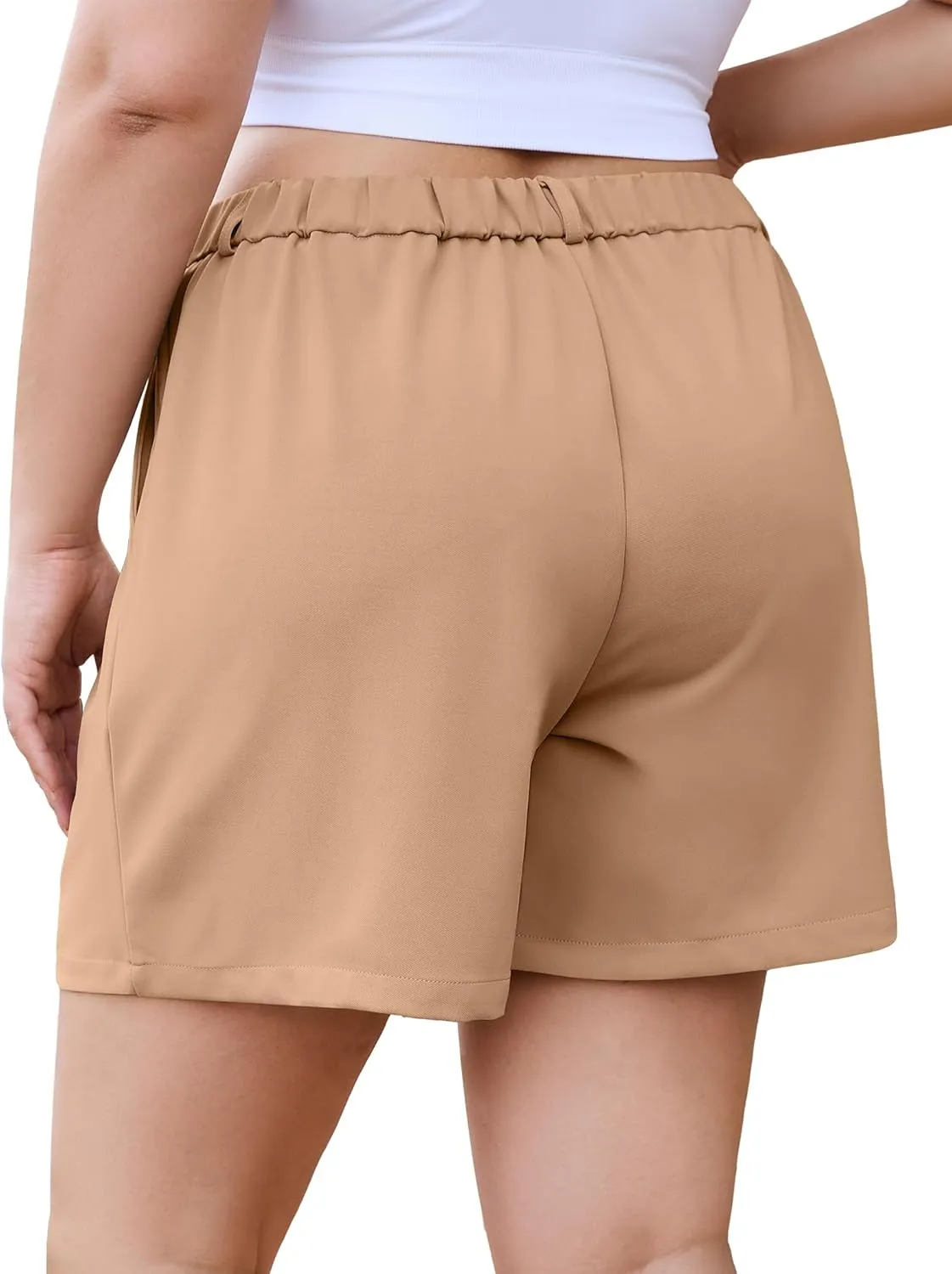 COOTRY Plus Size Women Shorts Dressy Casual High Waisted Dress Shorts Tailored Wide Leg Work Shorts with Pockets