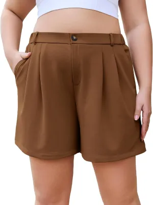 COOTRY Plus Size Women Shorts Dressy Casual High Waisted Dress Shorts Tailored Wide Leg Work Shorts with Pockets
