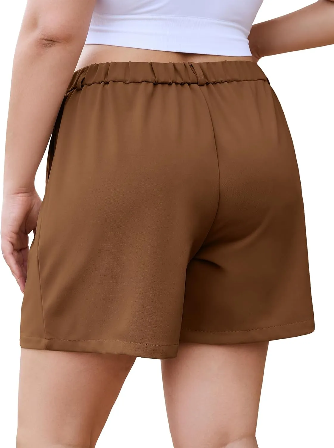 COOTRY Plus Size Women Shorts Dressy Casual High Waisted Dress Shorts Tailored Wide Leg Work Shorts with Pockets