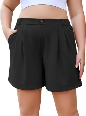 COOTRY Plus Size Women Shorts Dressy Casual High Waisted Dress Shorts Tailored Wide Leg Work Shorts with Pockets