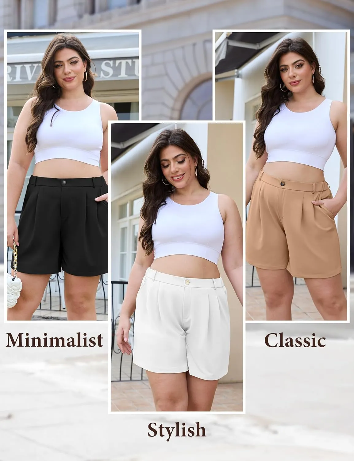 COOTRY Plus Size Women Shorts Dressy Casual High Waisted Dress Shorts Tailored Wide Leg Work Shorts with Pockets