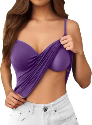 Cotton Camisole Tops for Women Shelf Bra Adjustable Spaghetti Strap Tank Top Basic Cami Undershirt
