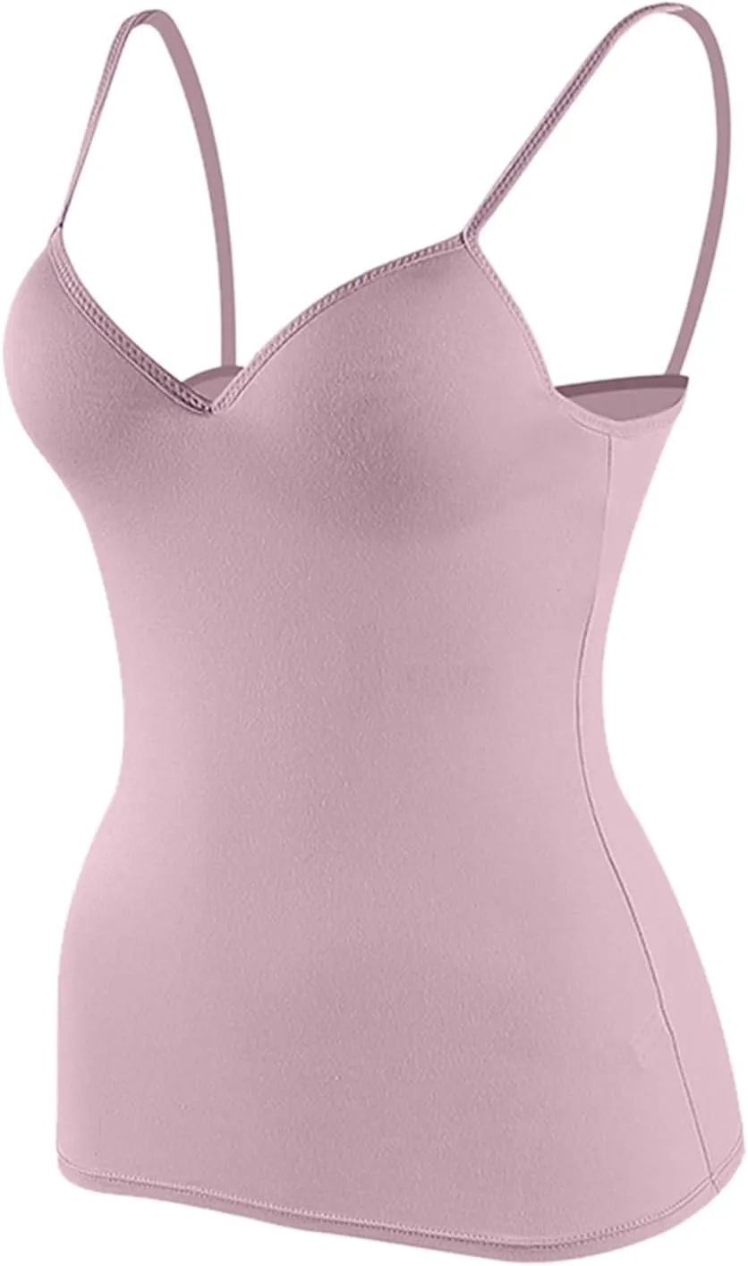 Cotton Camisole Tops for Women Shelf Bra Adjustable Spaghetti Strap Tank Top Basic Cami Undershirt