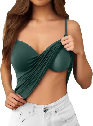 Cotton Camisole Tops for Women Shelf Bra Adjustable Spaghetti Strap Tank Top Basic Cami Undershirt