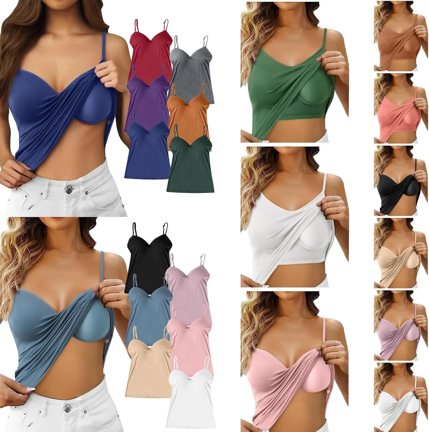 Cotton Camisole Tops for Women Shelf Bra Adjustable Spaghetti Strap Tank Top Basic Cami Undershirt