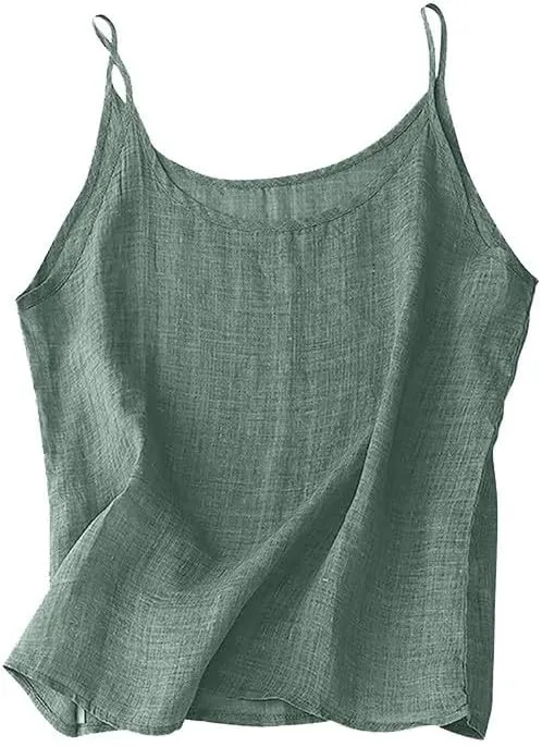 Cotton Linen Camisole Tops for Women Spaghetti Strap Loose Fit Tank Top Cami Summer 2025 Casual Sleeveless Shirts