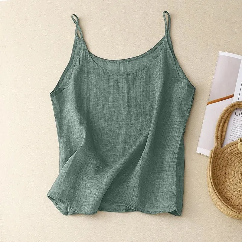 Cotton Linen Camisole Tops for Women Spaghetti Strap Loose Fit Tank Top Cami Summer 2025 Casual Sleeveless Shirts
