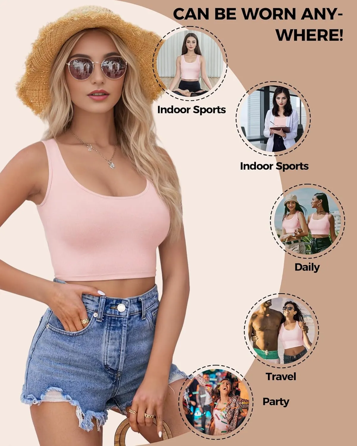 Crop Tops for Women, U Neck Tank Tops, Sleeveless Basic Cropped Racerback Going Out Tops Athletic Sports Shirts