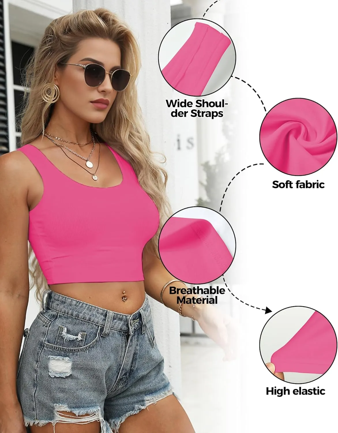 Crop Tops for Women, U Neck Tank Tops, Sleeveless Basic Cropped Racerback Going Out Tops Athletic Sports Shirts