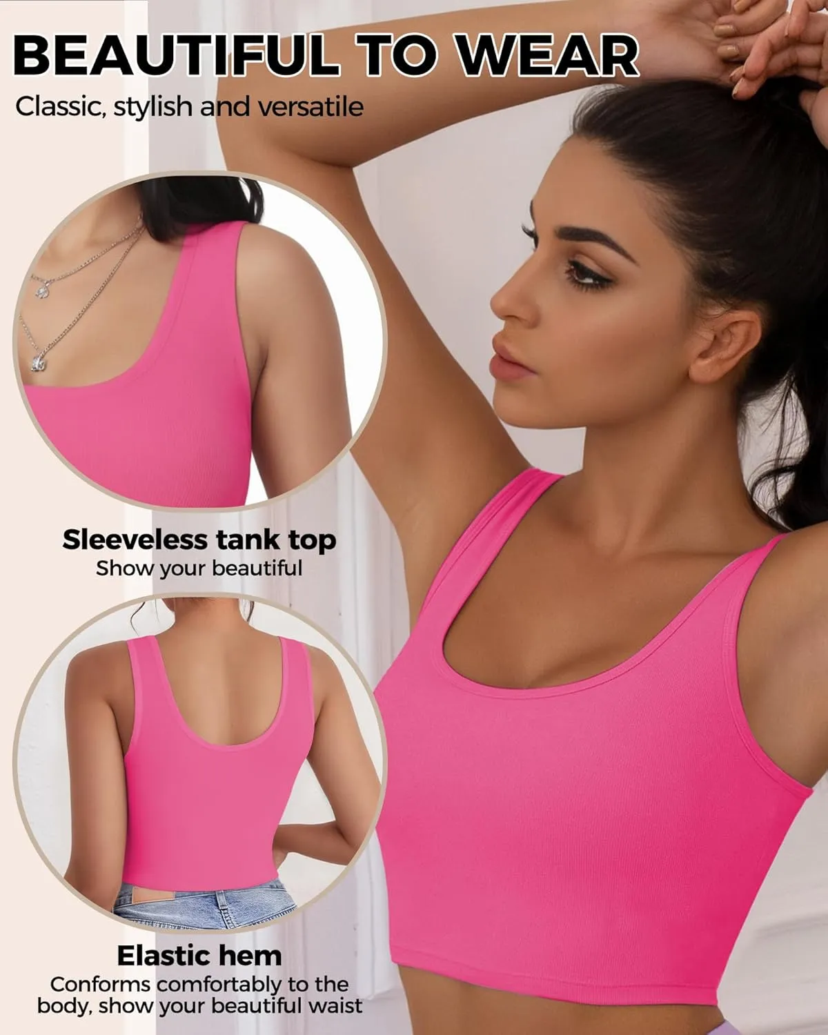 Crop Tops for Women, U Neck Tank Tops, Sleeveless Basic Cropped Racerback Going Out Tops Athletic Sports Shirts
