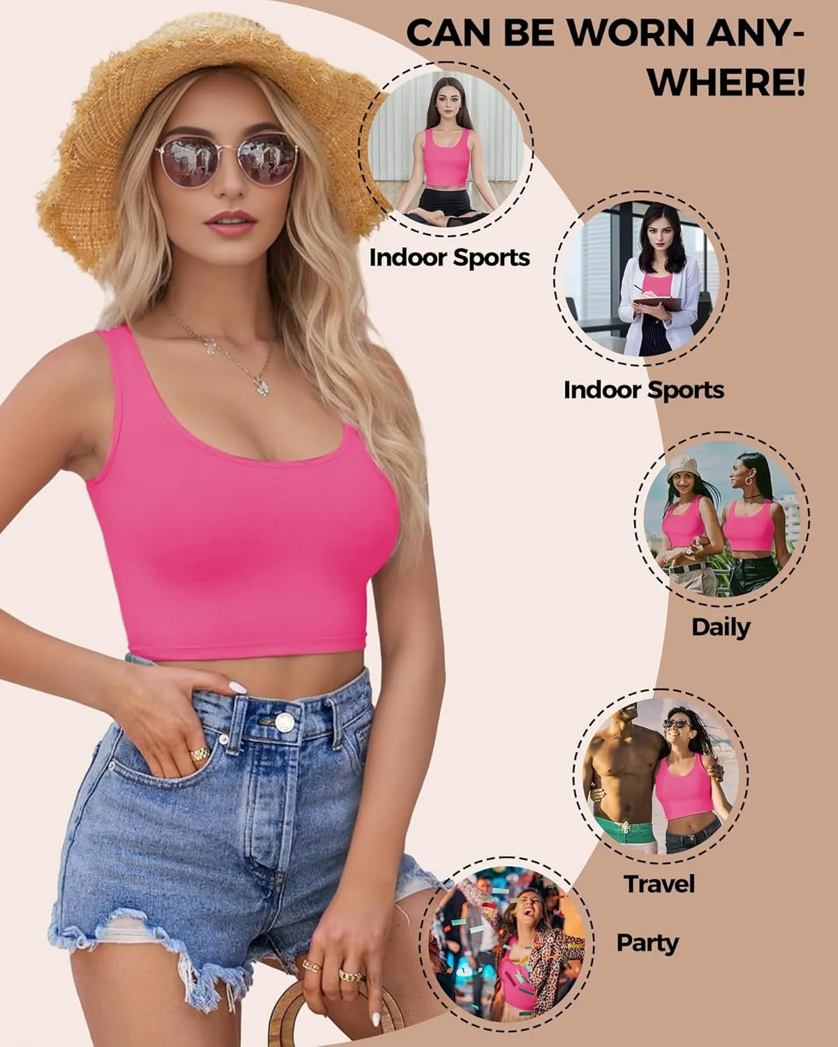 Crop Tops for Women, U Neck Tank Tops, Sleeveless Basic Cropped Racerback Going Out Tops Athletic Sports Shirts