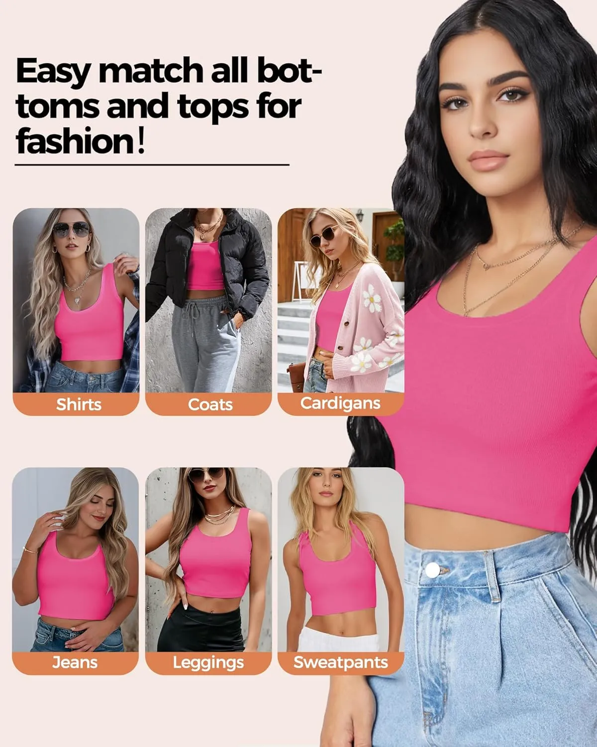 Crop Tops for Women, U Neck Tank Tops, Sleeveless Basic Cropped Racerback Going Out Tops Athletic Sports Shirts