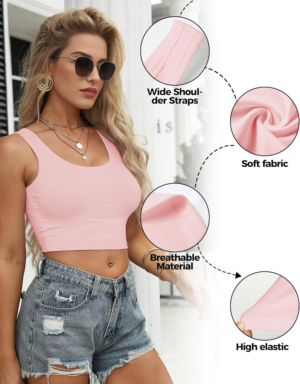 Crop Tops for Women, U Neck Tank Tops, Sleeveless Basic Cropped Racerback Going Out Tops Athletic Sports Shirts