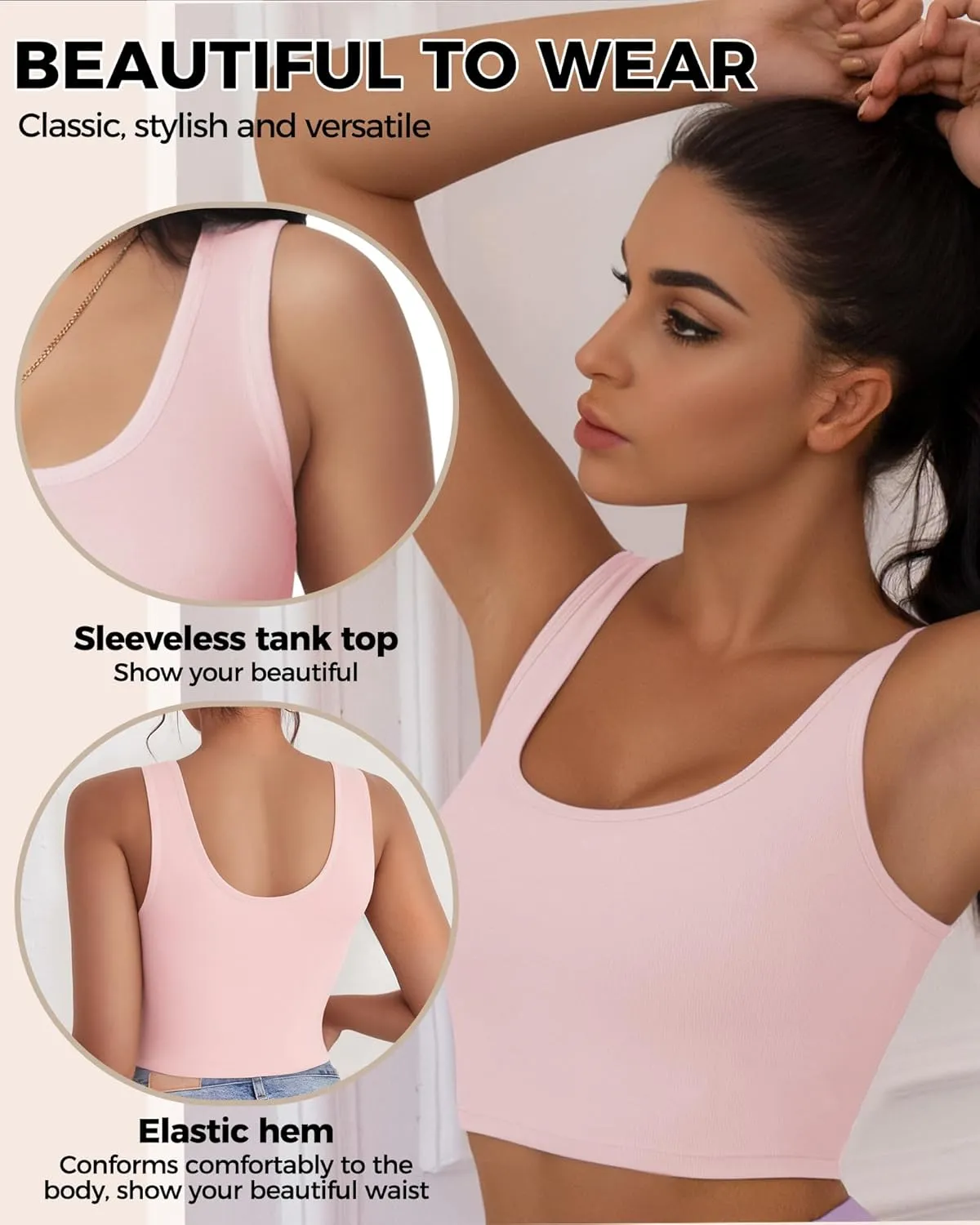 Crop Tops for Women, U Neck Tank Tops, Sleeveless Basic Cropped Racerback Going Out Tops Athletic Sports Shirts