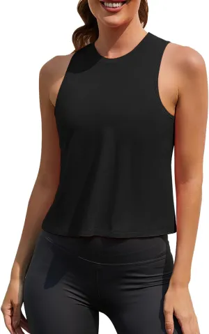Crop Tops for Women Workout Athletic Tank Tops Flowy Cropped Tank Tops Yoga Sleeveless Muscle Shirts 3 Pack