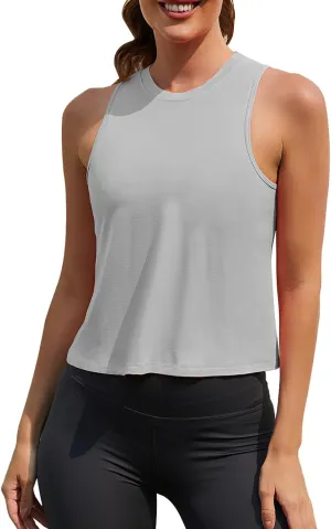 Crop Tops for Women Workout Athletic Tank Tops Flowy Cropped Tank Tops Yoga Sleeveless Muscle Shirts 3 Pack