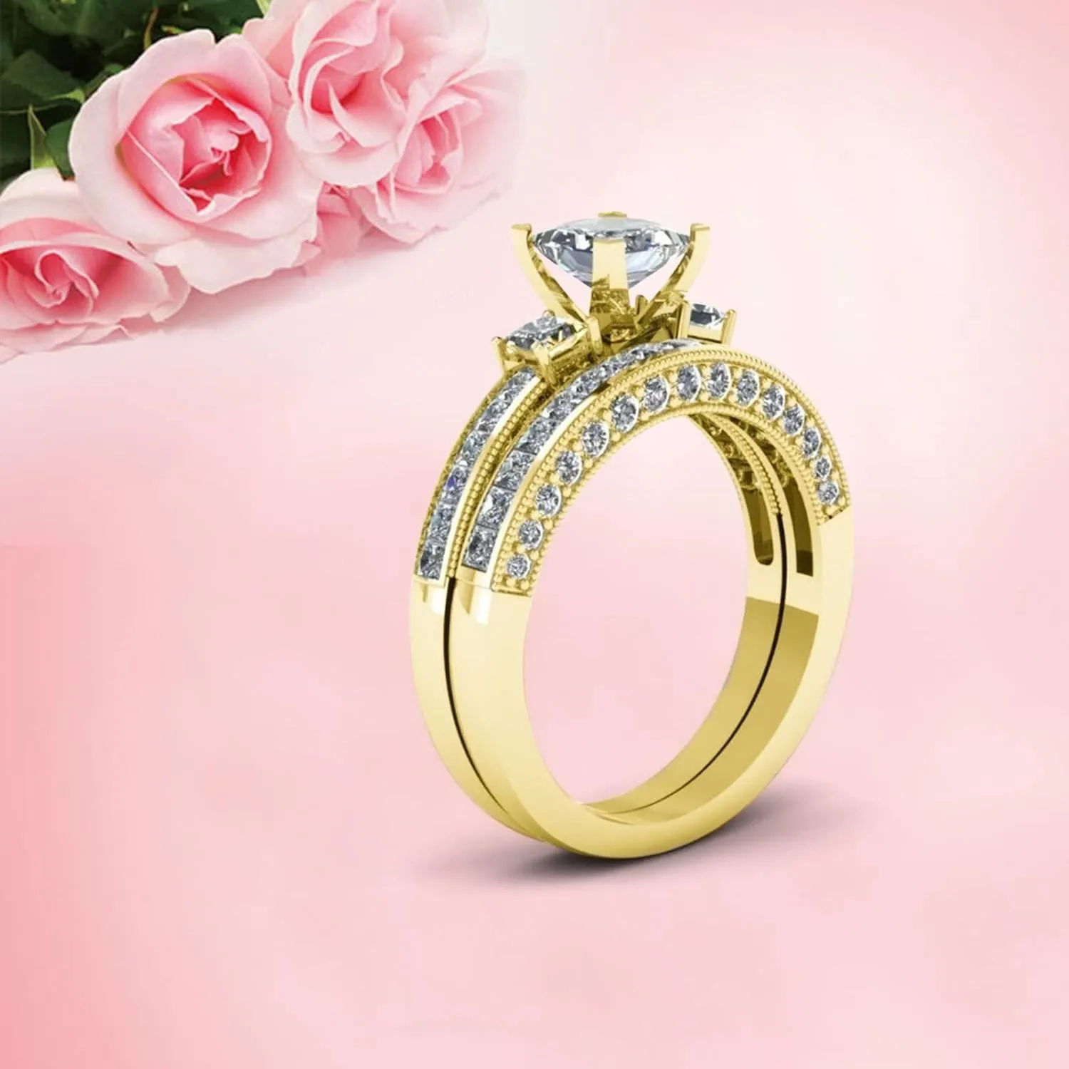 Crystal Diamond Rings for Women European And American Women's Set Ring Jewelry Pair Semicolon Ring