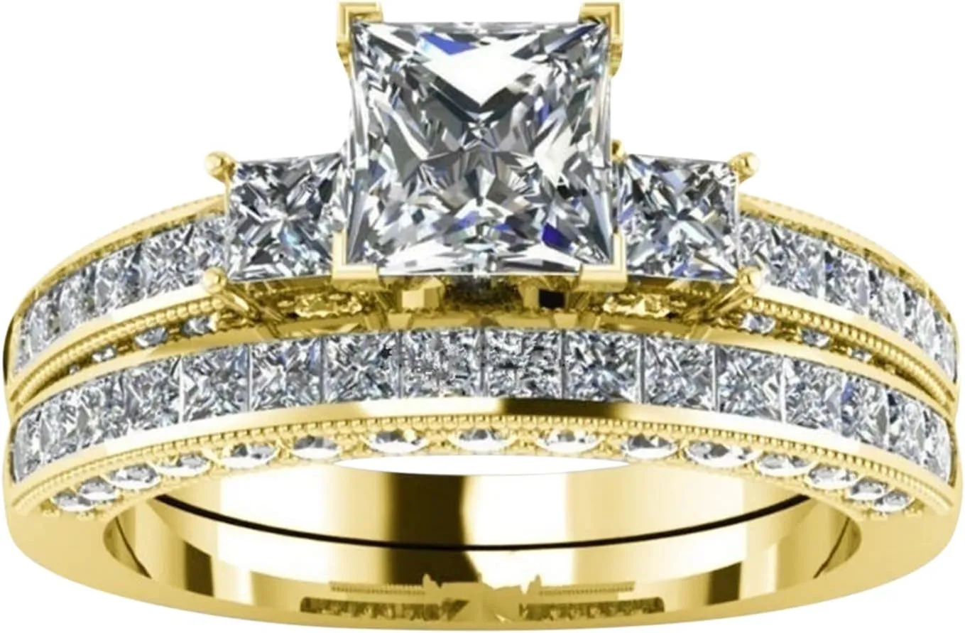 Crystal Diamond Rings for Women European And American Women's Set Ring Jewelry Pair Semicolon Ring