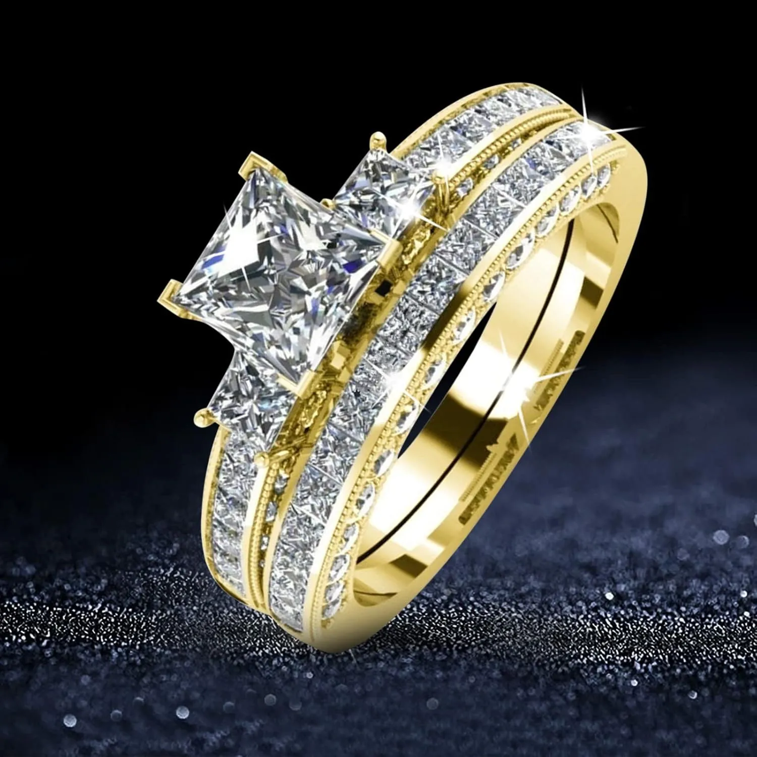 Crystal Diamond Rings for Women European And American Women's Set Ring Jewelry Pair Semicolon Ring