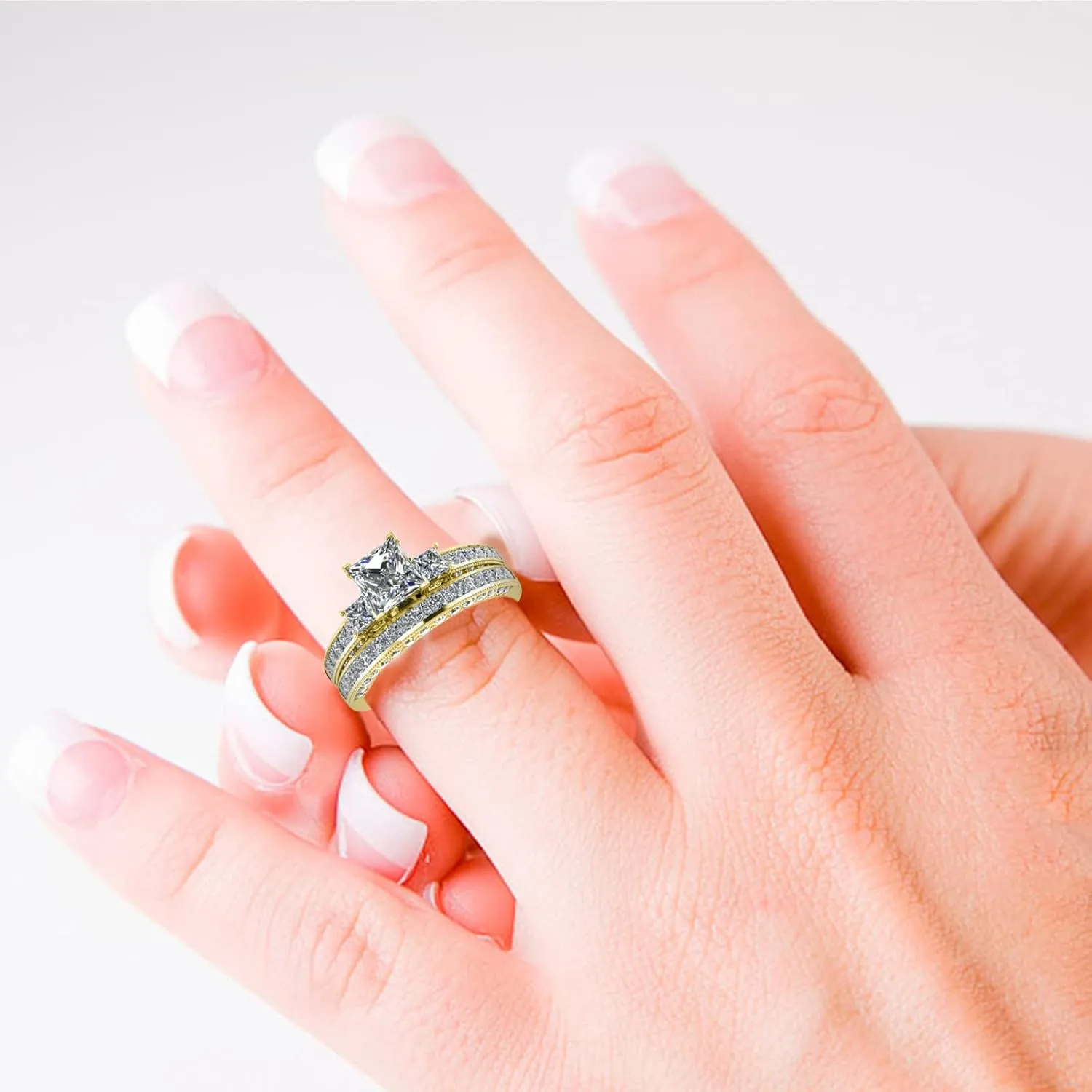 Crystal Diamond Rings for Women European And American Women's Set Ring Jewelry Pair Semicolon Ring