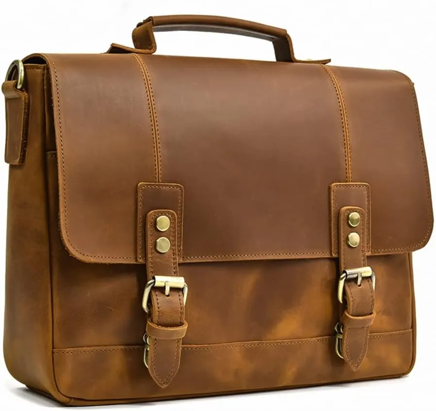 CSCDD Leather Briefcase Of Men MaleLeather Laptop Bag Business Travel Briefcases Computer Bag A4 Shoulder Bag
