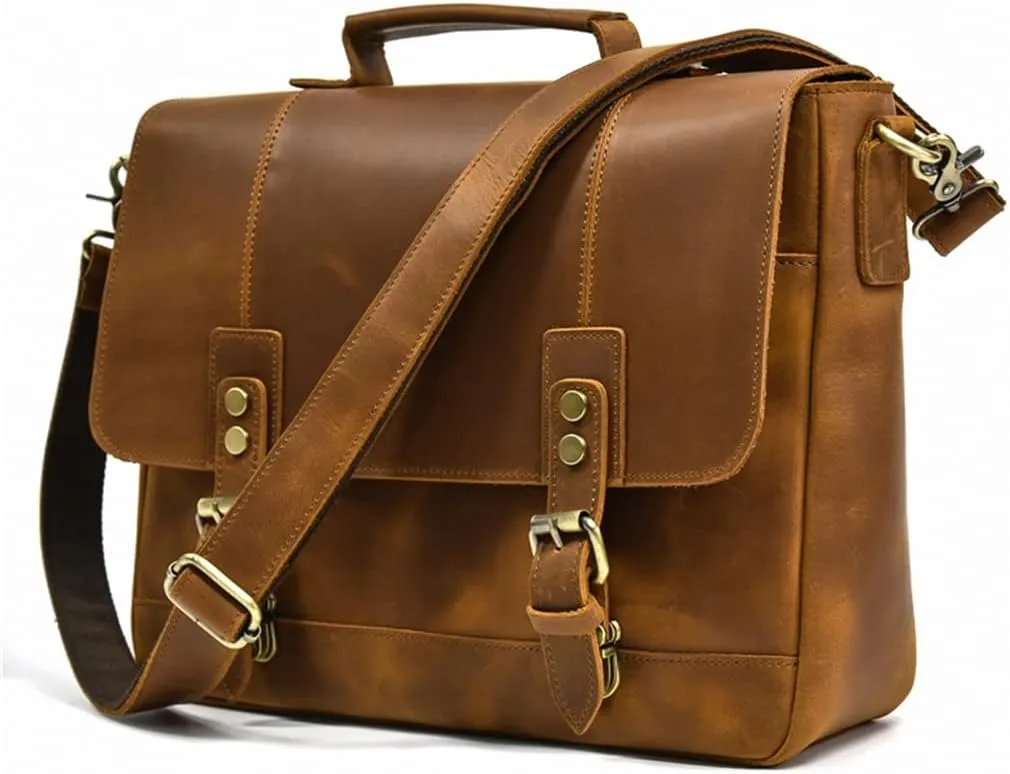 CSCDD Leather Briefcase Of Men MaleLeather Laptop Bag Business Travel Briefcases Computer Bag A4 Shoulder Bag