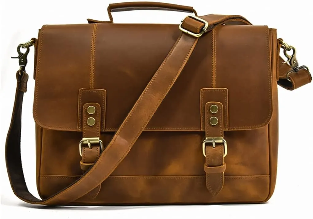 CSCDD Leather Briefcase Of Men MaleLeather Laptop Bag Business Travel Briefcases Computer Bag A4 Shoulder Bag