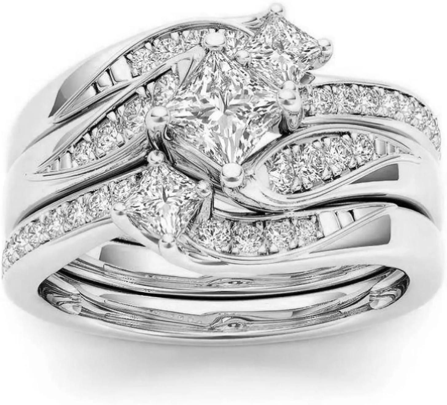 Cubic Zirconia Engagement Ring Simulation Diamond Square Princess Cut Bridal Set Ring Wedding Band for Women Gold