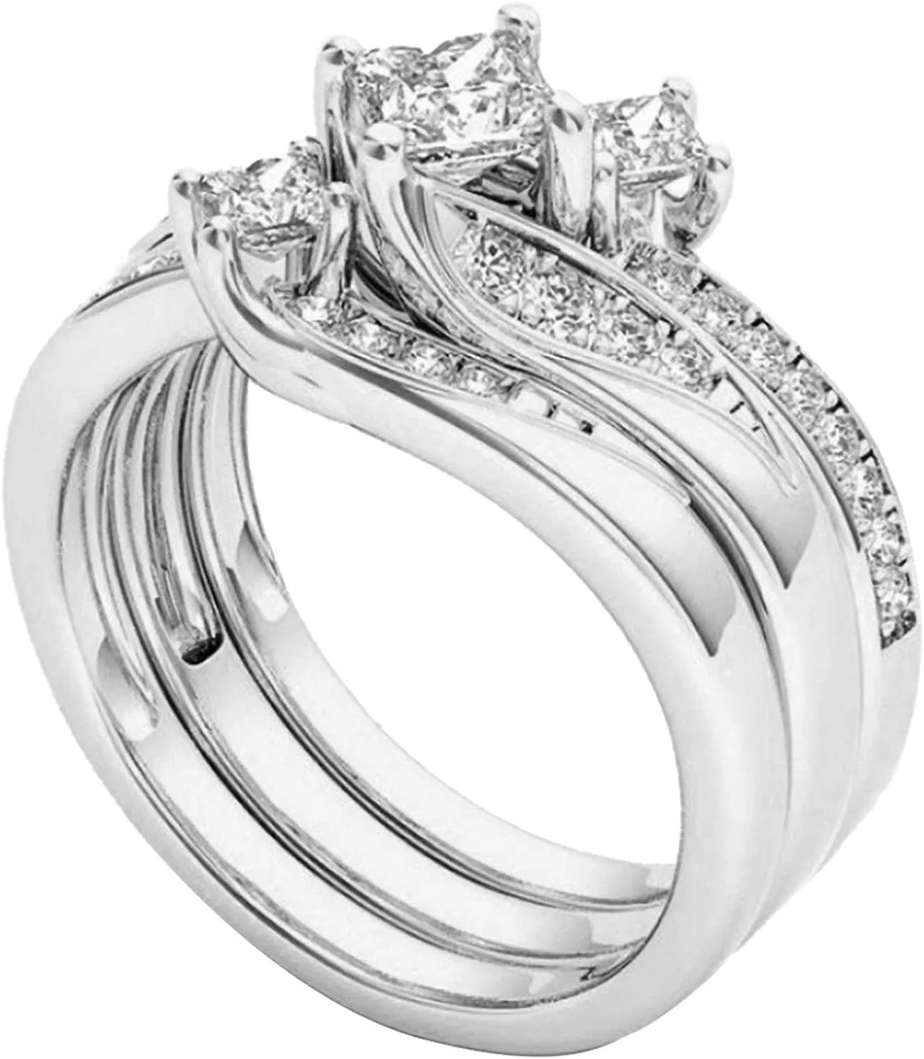 Cubic Zirconia Engagement Ring Simulation Diamond Square Princess Cut Bridal Set Ring Wedding Band for Women Gold