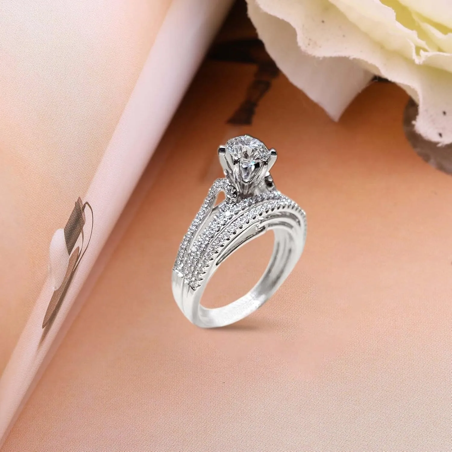 Cushion Cut Cubic Zirconia Engagement Wedding Ring for Women Vintage Bridal Ring Set 925 Silver Anniversary Rings
