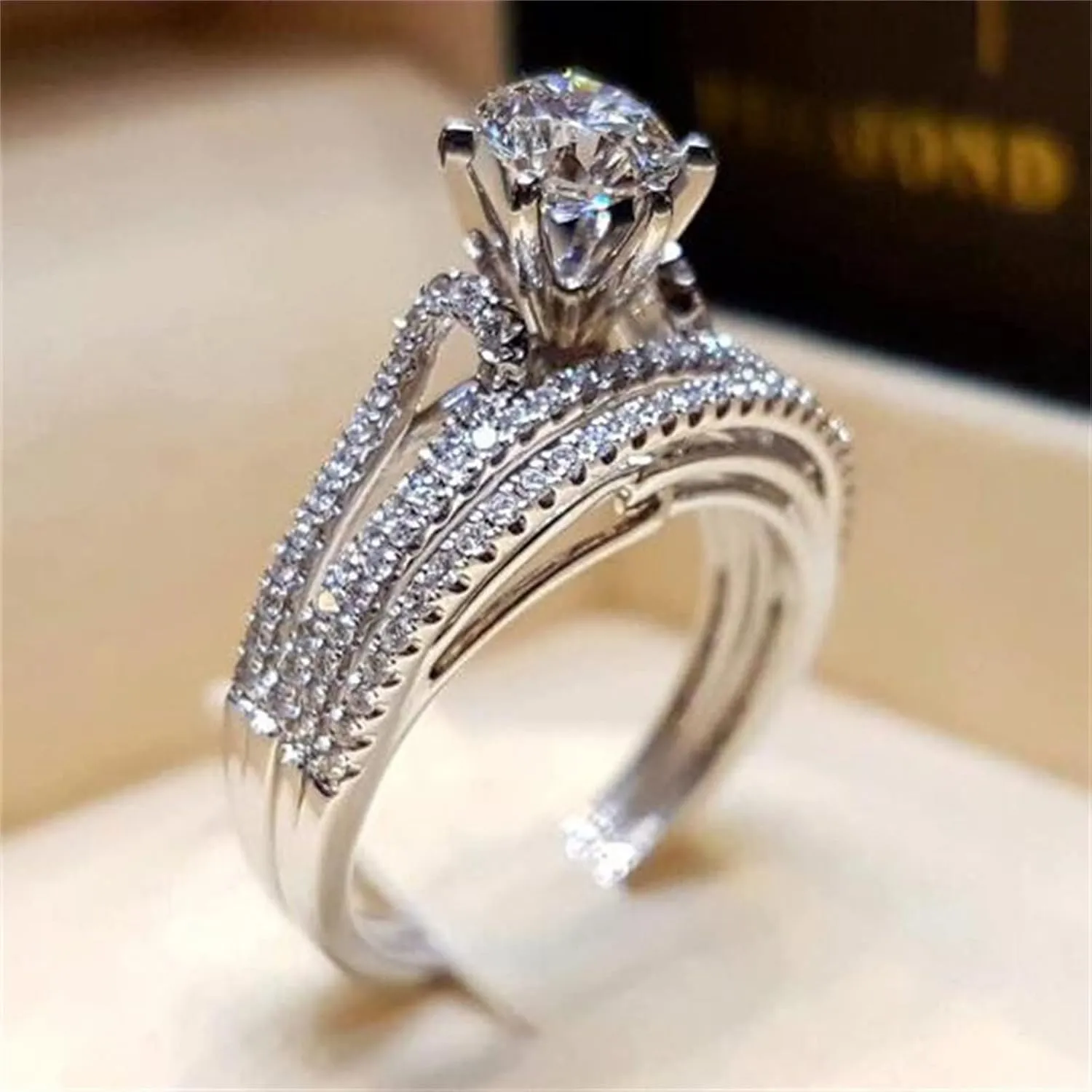 Cushion Cut Cubic Zirconia Engagement Wedding Ring for Women Vintage Bridal Ring Set 925 Silver Anniversary Rings