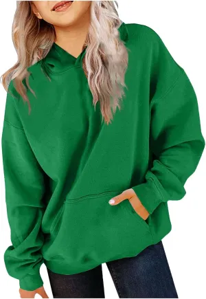 Cute Hoodies for Teen Girls Oversized Long Sleeve Fleece Hooded Sweatshirt Trendy Casual Solid Pocket Pullover Tops
