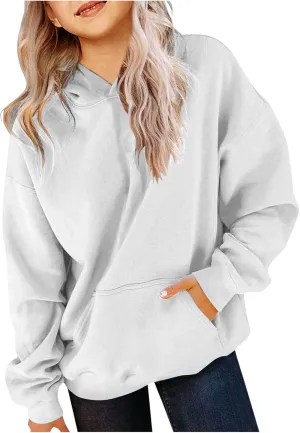 Cute Hoodies for Teen Girls Oversized Long Sleeve Fleece Hooded Sweatshirt Trendy Casual Solid Pocket Pullover Tops