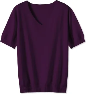 DAIMIDY Women's Short Sleeve V Neck Sweaters Casual Summer Sweater Lightweight Knit Pullover Tops