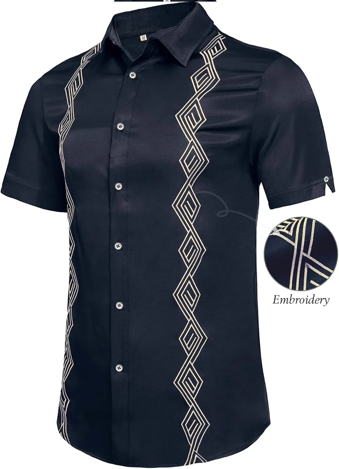 Daupanzees Men's Guayabera Cuban Shirts Short Sleeve Embroidered Shirts Beach Button Down Shirts Summer Casual Shirts Top