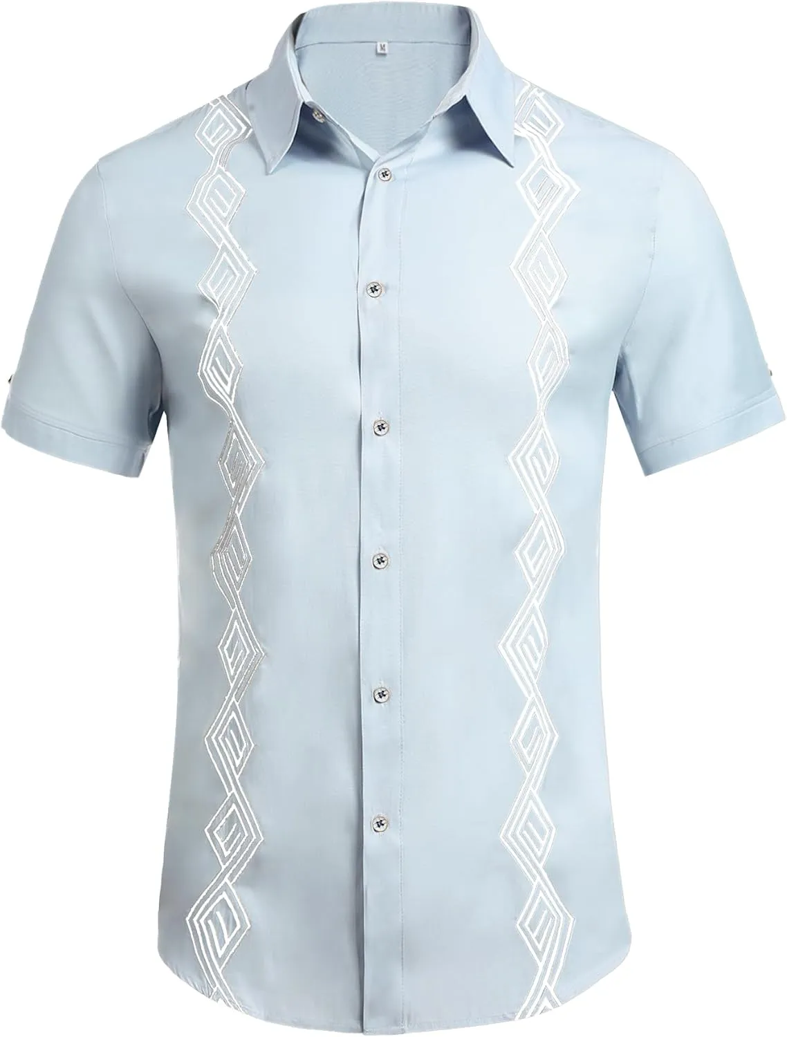 Daupanzees Men's Guayabera Cuban Shirts Short Sleeve Embroidered Shirts Beach Button Down Shirts Summer Casual Shirts Top