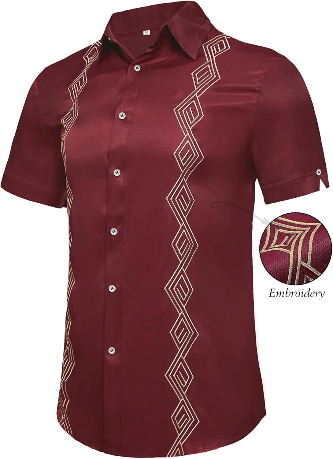 Daupanzees Men's Guayabera Cuban Shirts Short Sleeve Embroidered Shirts Beach Button Down Shirts Summer Casual Shirts Top