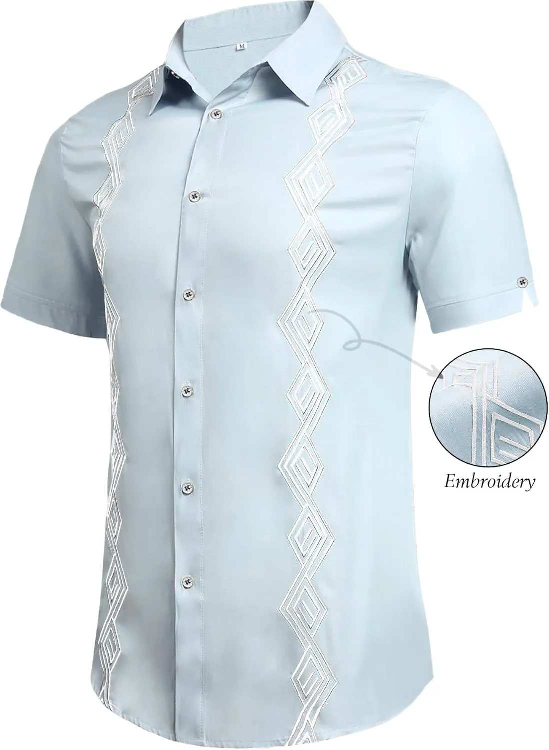 Daupanzees Men's Guayabera Cuban Shirts Short Sleeve Embroidered Shirts Beach Button Down Shirts Summer Casual Shirts Top