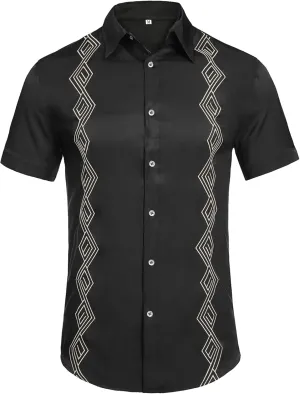 Daupanzees Men's Guayabera Cuban Shirts Short Sleeve Embroidered Shirts Beach Button Down Shirts Summer Casual Shirts Top