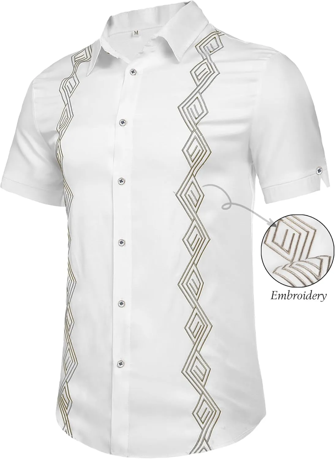 Daupanzees Men's Guayabera Cuban Shirts Short Sleeve Embroidered Shirts Beach Button Down Shirts Summer Casual Shirts Top