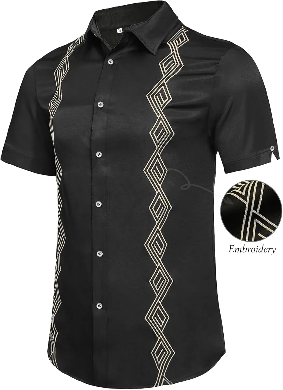 Daupanzees Men's Guayabera Cuban Shirts Short Sleeve Embroidered Shirts Beach Button Down Shirts Summer Casual Shirts Top