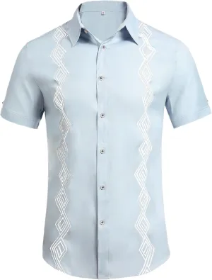 Daupanzees Men's Guayabera Cuban Shirts Short Sleeve Embroidered Shirts Beach Button Down Shirts Summer Casual Shirts Top