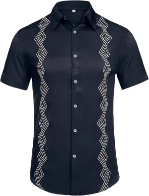 Daupanzees Men's Guayabera Cuban Shirts Short Sleeve Embroidered Shirts Beach Button Down Shirts Summer Casual Shirts Top