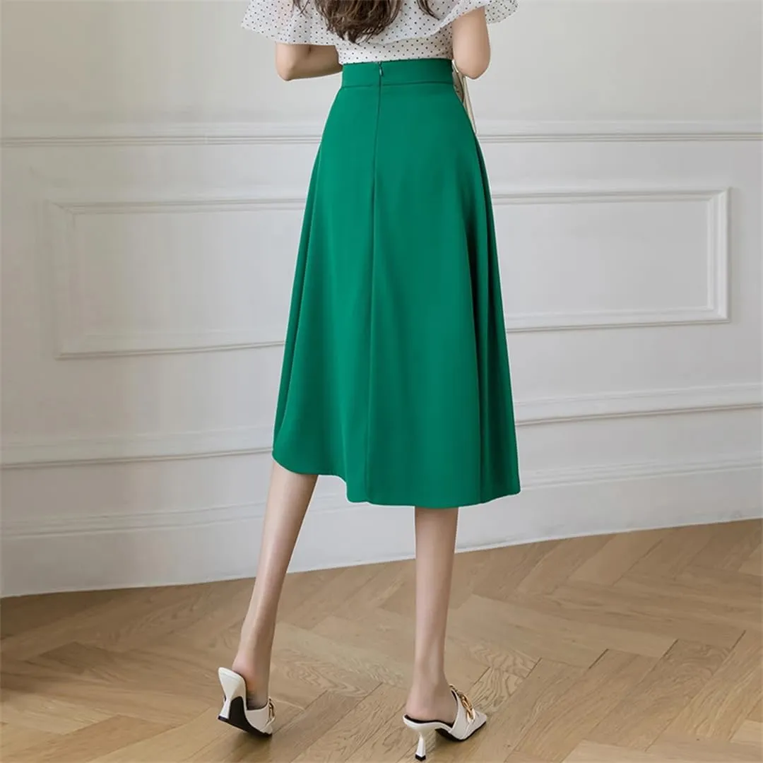 Dbdkejj Women Folds Waist Pleated Skirts Loose Stitching A-Line Skirts Office Casual Midi Skirts